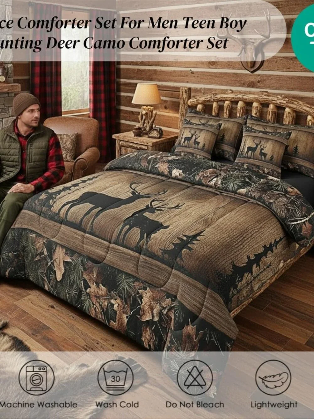 Rustic Cabin Bedding Sets 7 Piece Camo Hunting Deer Comforter Set Queen Farmhous
